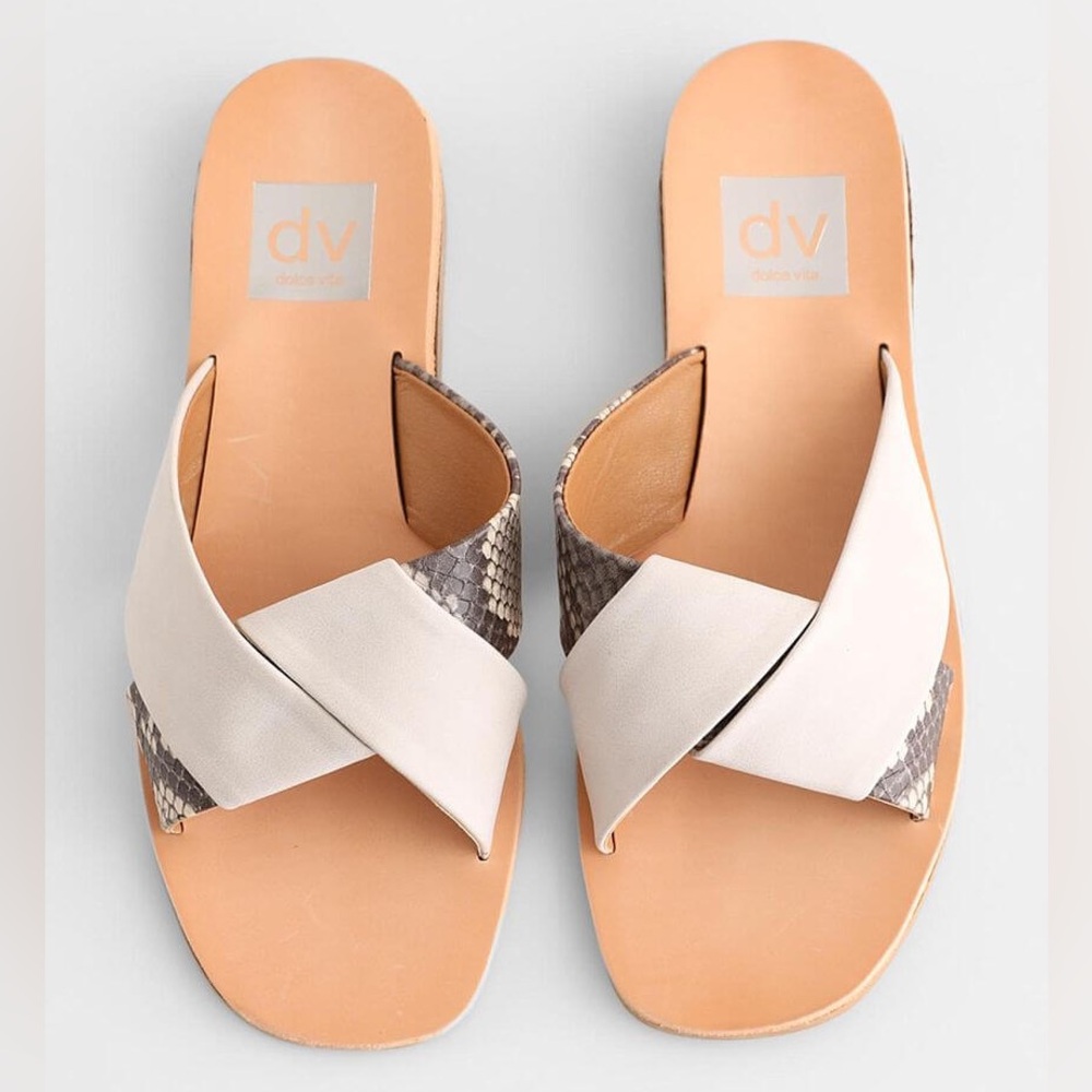 DV by Dolce Vita Buckle Lima Women's 8 White and Snake Skin Two Tone Sandals